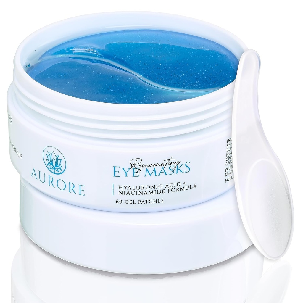 AURORE Bajo Patches Ojo con Ácido Hialurónico, Collagen, Niacinamide - para Ojos Puffy, Círculos Oscuros, Arrugas, Líneas finas - Hidratando > Luminoso, 30 pares (60 parches de gel) - Máscaras Oculares Rejuvenecedoras