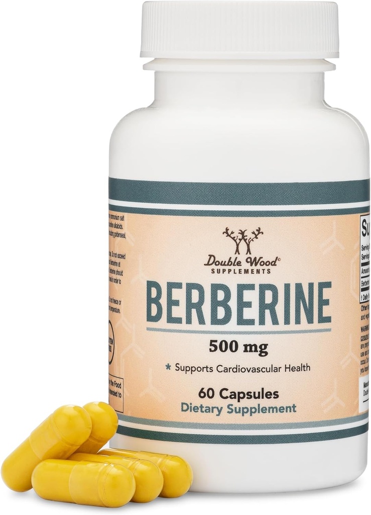 Beberine Suplemento 500mg, 60 cápsulas (Tercera Parte Probada, No GMO, Gluten Free, Vegan Safe) AMPK Activador - Berberine HCL for Cardiovascular Health by Double Wood
