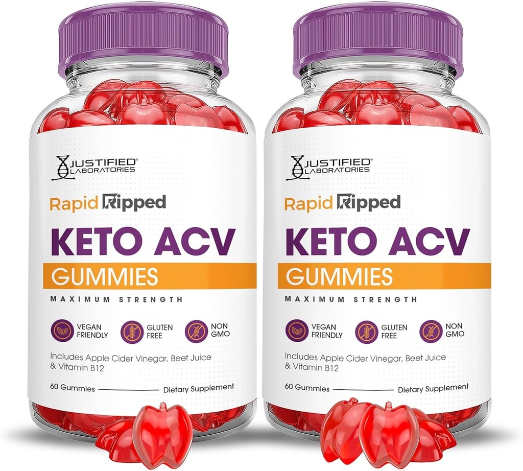 Laboratorios Justificados (2 Pack Rapid Ripped Keto ACV Gummies Advanced Formula 1000MG Rapidripped Formulado con Pomegranate Beet Juice Powder B12 Vegan Non GMO 120 Gummys