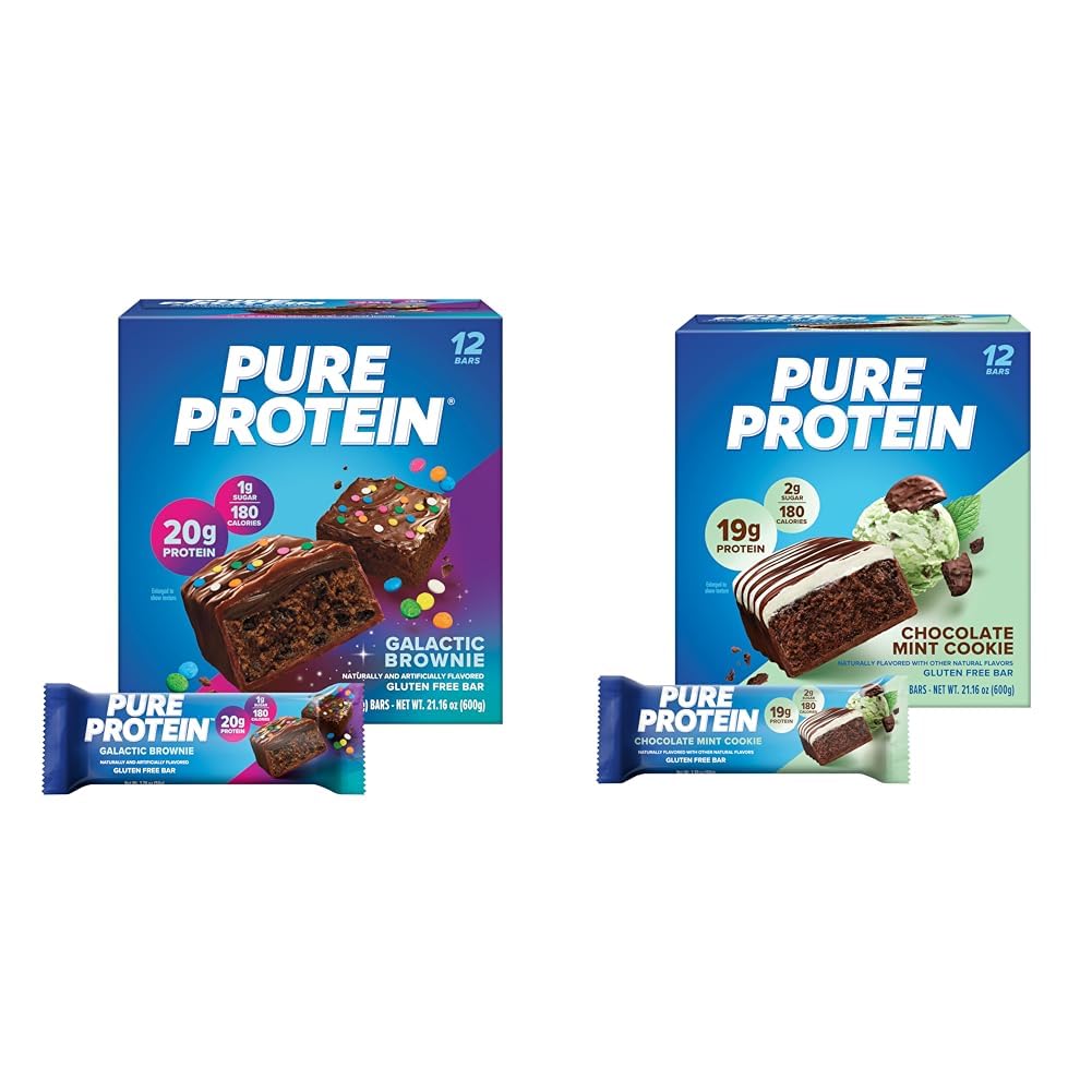Pure Protein 12 Count Galactic Brownie & Chocolate Mint Cookie Protein Bars Bundle | 20g & 19g High Protein | Gluten Free | Pre & Post Workout | Low Sugar
