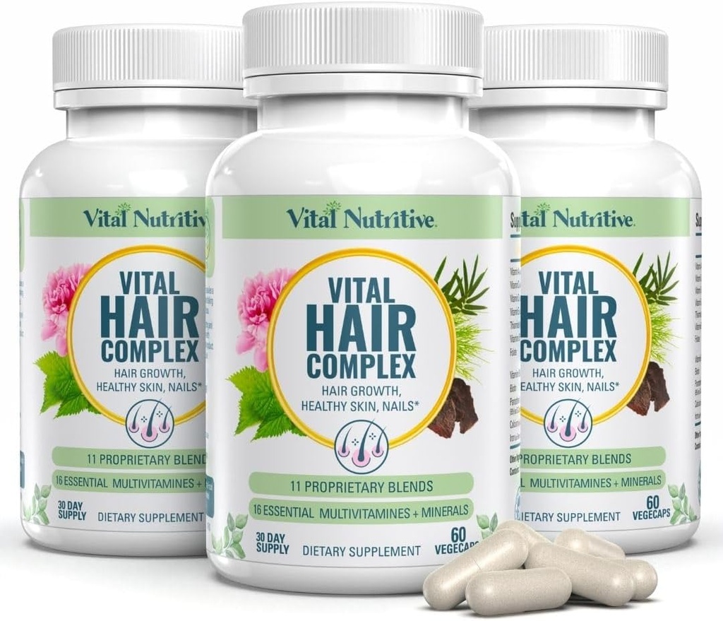 Complejo de Pelo Vital -Vitaminas de Crecimiento del Hair para Mujeres y Hombres -Biotina & Vitamina B -Suplemento de Crecimiento del Hair para la piel del cabello saludable " uñas -Hormone " Gluten Gratis -Hair Vitaminas para mujeres