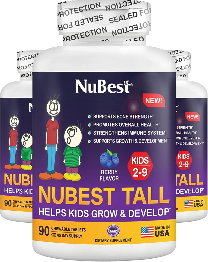 NuBest Tall Kids - Toddlers Vitaminas y Niños Vitaminas por Edad 2 a 9 - Soporte Bone Strength, Salud e Inmunity - Formas de Animales - 270 Tablas de Berry Chewable latitud Pack 3
