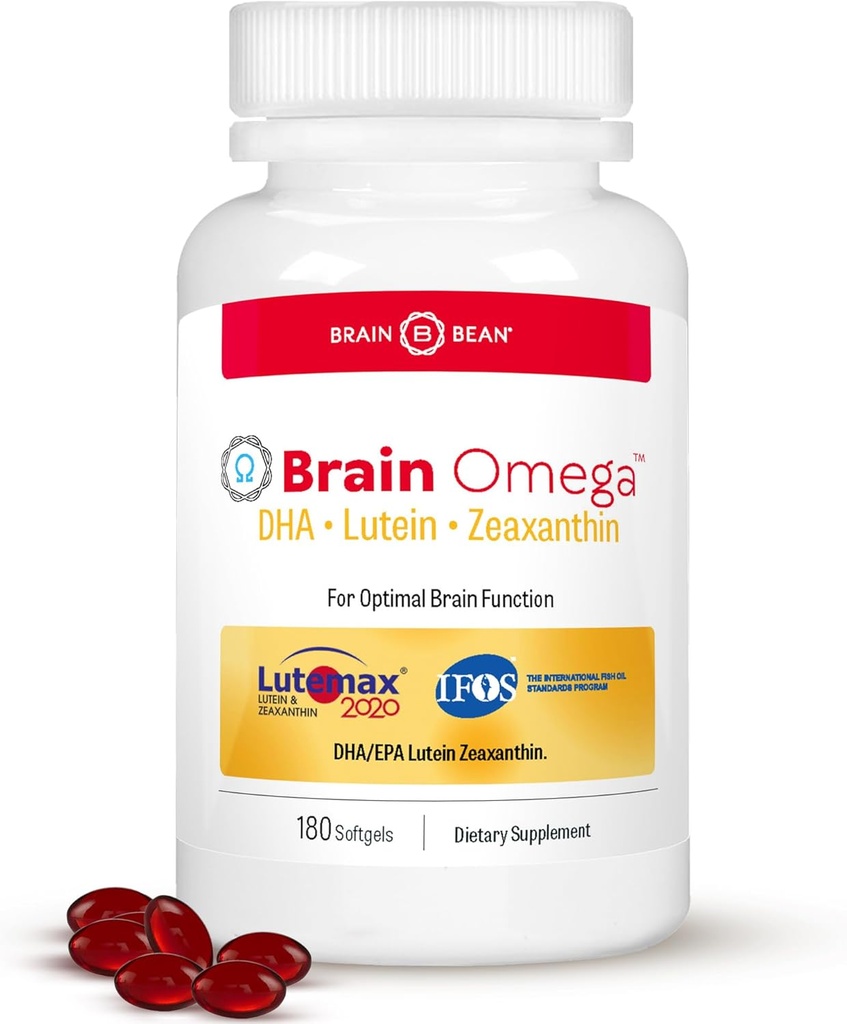 Omega cerebral con luteína y Zeaxantina – Omega 3 Suplemento para la salud cerebral, corazón y ojo – 460 mg DHA, 90 mg EPA, Lutein y Zeaxanthin Suplementos – 180 Softgels (90 Servings)