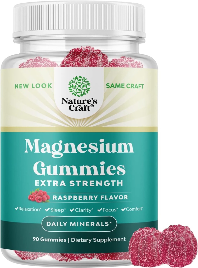 Extra Strength Calm Magnesium Gummies for Adults - Relajando Magnesium Citrate Gummies with Elemental Mag - Sleep Aid Soft Chews Raspberry Flavored - Body & Mind Relaxation - 90 Count