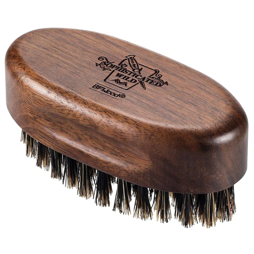 BFWood pequeño cepillo de barba de viaje - Natural Boar Bristles con madera de nogal negro