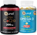 Qunol CoQ10 100mg Softgels, 3X Mejor Absorción, 4 Mes de Suministro, 120 Conde + Fish Oil Omega 3 Mini Softgels, 1000mg Omega 3 EPA + DHA, 3 Mes de Suministro, 180 Conde