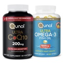 Qunol CoQ10 100mg Softgels, 3X Mejor Absorción, 4 Mes de Suministro, 120 Conde + Fish Oil Omega 3 Mini Softgels, 1000mg Omega 3 EPA + DHA, 3 Mes de Suministro, 180 Conde