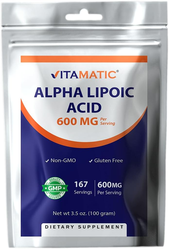 Vitamatic Pure Alpha Lipoic Acid (ALA) 600mg Per Serving - 167 Servings - Non-GMO & Gluten Free