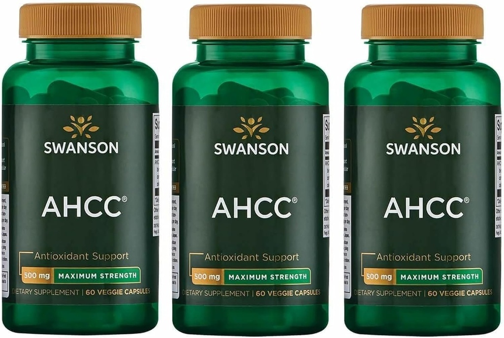 Swanson Maximum Strength AHCC - Promoting Advanced Immune Support - Natural Supplement Aiding NK Cells &amp; Liver Support - (60 Veggie Capsules, 500mg Cada uno) (3 Pack)