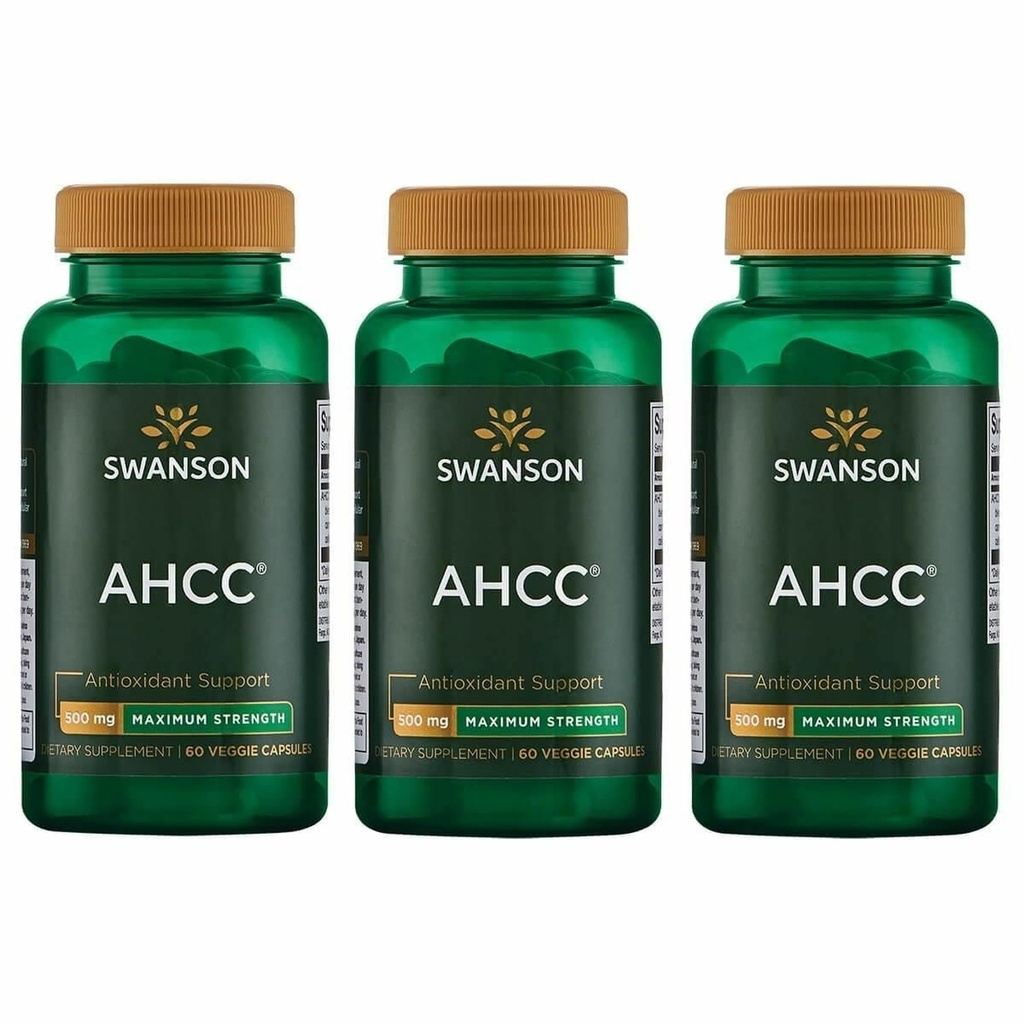 Swanson Maximum Strength AHCC - Promoting Advanced Immune Support - Natural Supplement Aiding NK Cells &amp; Liver Support - (60 Veggie Capsules, 500mg Cada uno) (3 Pack)