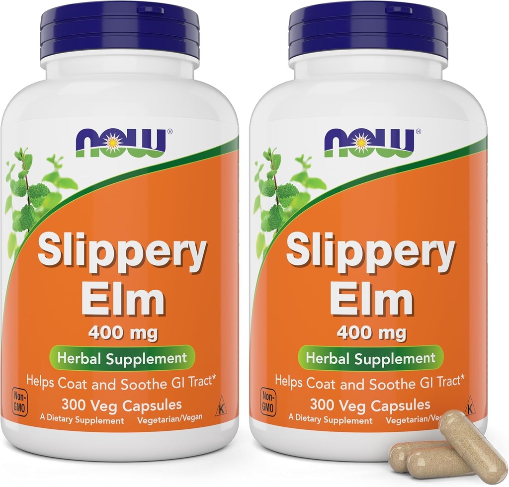 Now Slippery Elm 400 mg, 300 Vegetarian Capsules (Pack of 2)