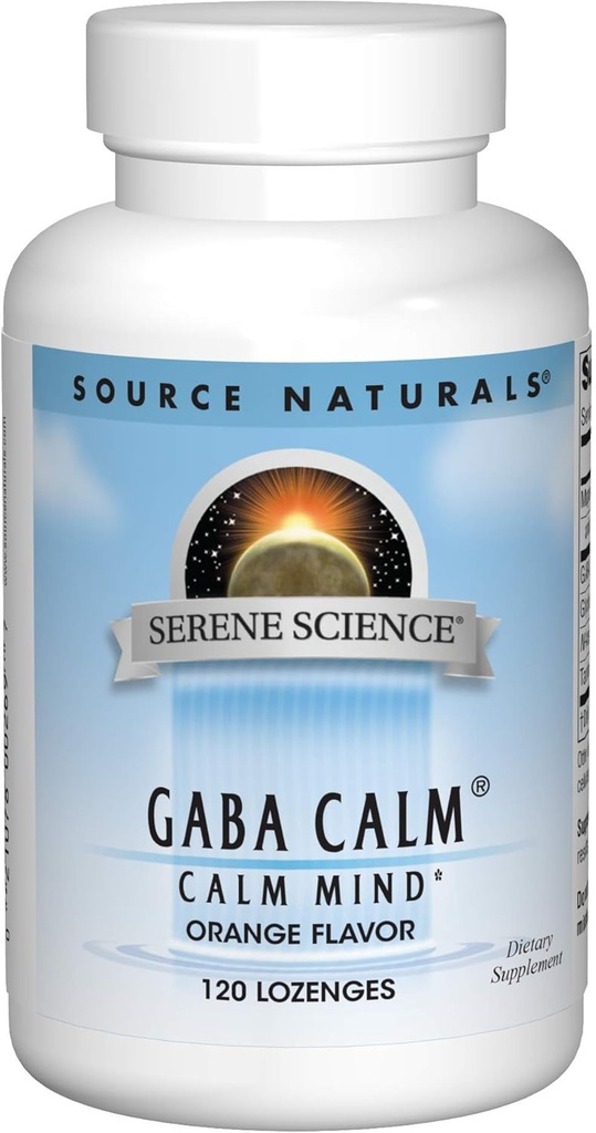 Fuente Naturales Sereno Ciencia GABA Calma 125mg Orange Flavor Suplemento Natural Apoyo - Con Magnesio Añadido, Glycine, N-Acetyl L-Tyrosine, Taurine &amp; More - 120 Lozenges