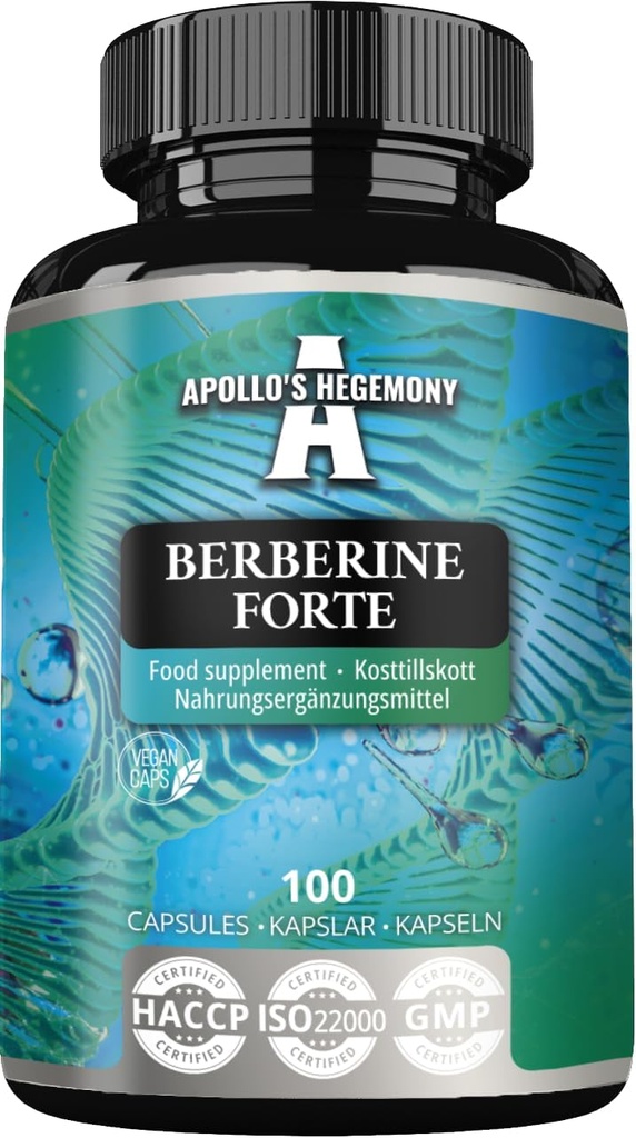 APOLLO'S HEGEMONY Berberine 485 mg por cápsula - 100 cápsulas Vegan - 3 meses de suministro - para el metabolismo mejorado y la realidad - Suplemento dietético
