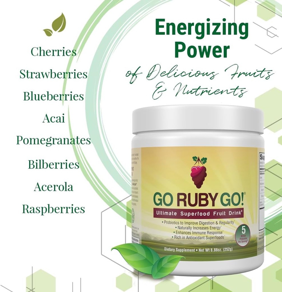 IVL - GO Ruby GO! Red Superfood Powder Juice ← 42 Antioxidants Probiotics, and Immunity Boost (Beet Root Powder and more Powder Supplements) ← Fruit Powder " Extract Blend TEN Energy " Digestion Boost
