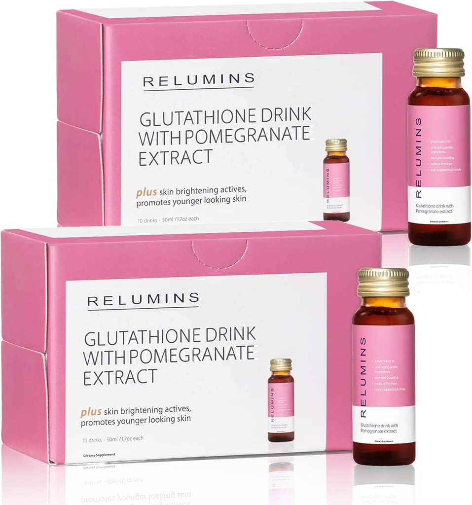 Relumins Glutathione Hydration Shots ¦ Holiday Glow ← Deep Skin Hydration, Collagen &amp; Antioxidant Boost for Radiant, Supple Skin ← Pomegranate Flavor Beauty Drink ← Made in USA ← 20 Bottles x 50ml