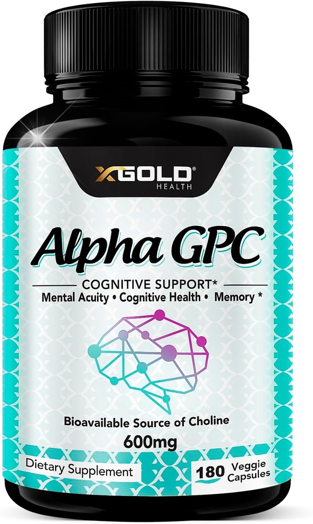 Suplemento de la línea alfa GPC 600mg, 99%+ Fuente de Choline altamente purificada, altamente biodisponible, 180 cápsulas vegetarianas, cognitivo enhancer nootropic, soporta la función de memoria " cerebro, Boost Focus " Mood