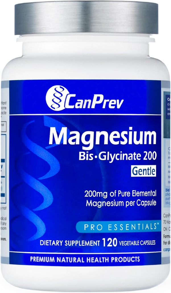 CanPrev Magnesium Bis-Glycinate Gentle 200mg, 120 V-Caps 120-Day Supply - Suplemento de Magnesio Elemental Puro, soporta la función del hueso y del músculo, suave en Stomach, perfecto para las necesidades de magnesio diario