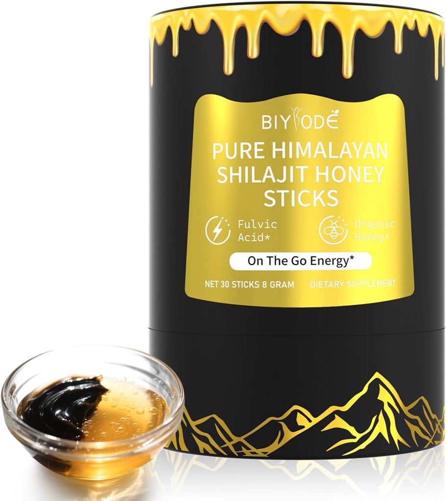 Himalayan Pure Shilajit Sticks with Organic Honey, Saffron Easy to Consume Shilajit 30 Sticks for Energy Boost Immune 85+ Trace Minerals 75%+ Fulvic Acid 30 Day Supply