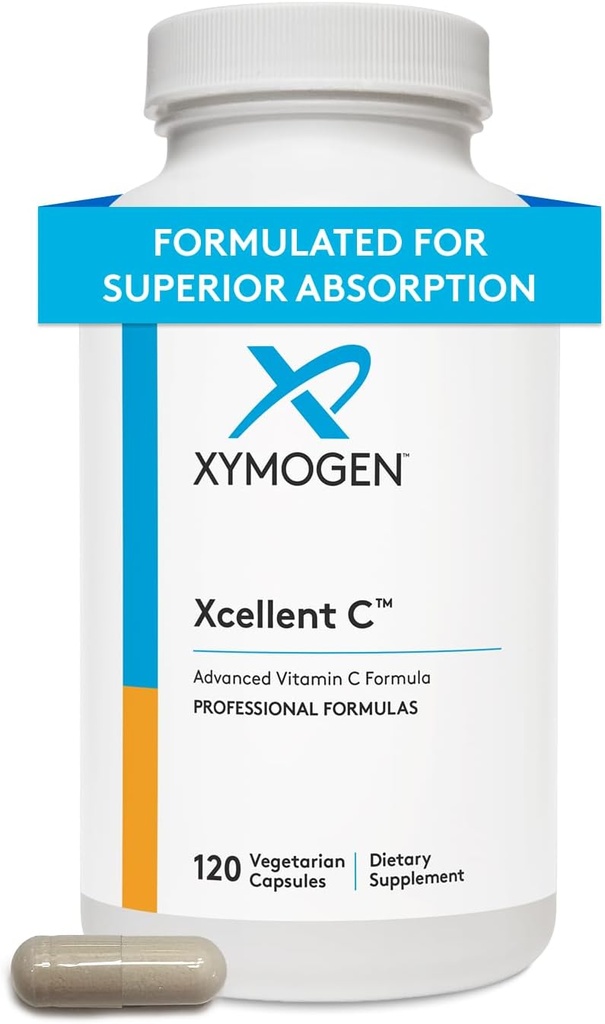 XYMOGEN Xcellent C - Suplemento de alta dosis de vitamina C con BioPerina para absorción mejorada - Buffered to Minimize GI Upset - Apoyo inmunológico + suplemento de antioxidantes (120 cápsulas)
