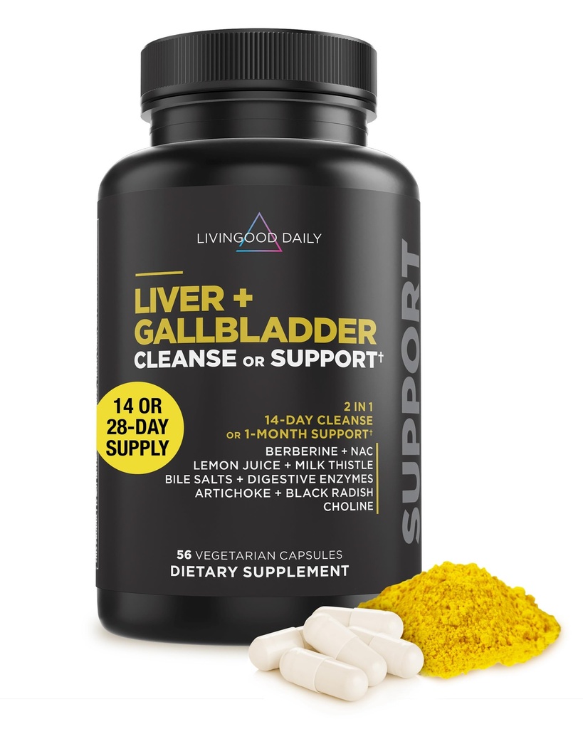 Livingood Daily Liver " Gallbladder Cleanse or Support Supplement with Milk Thistle, Ox Bile, Bile Salts, Digestive Enzymes and Artichoke Leaf Extract, Digestive Health " Liver Support, 56 cápsulas