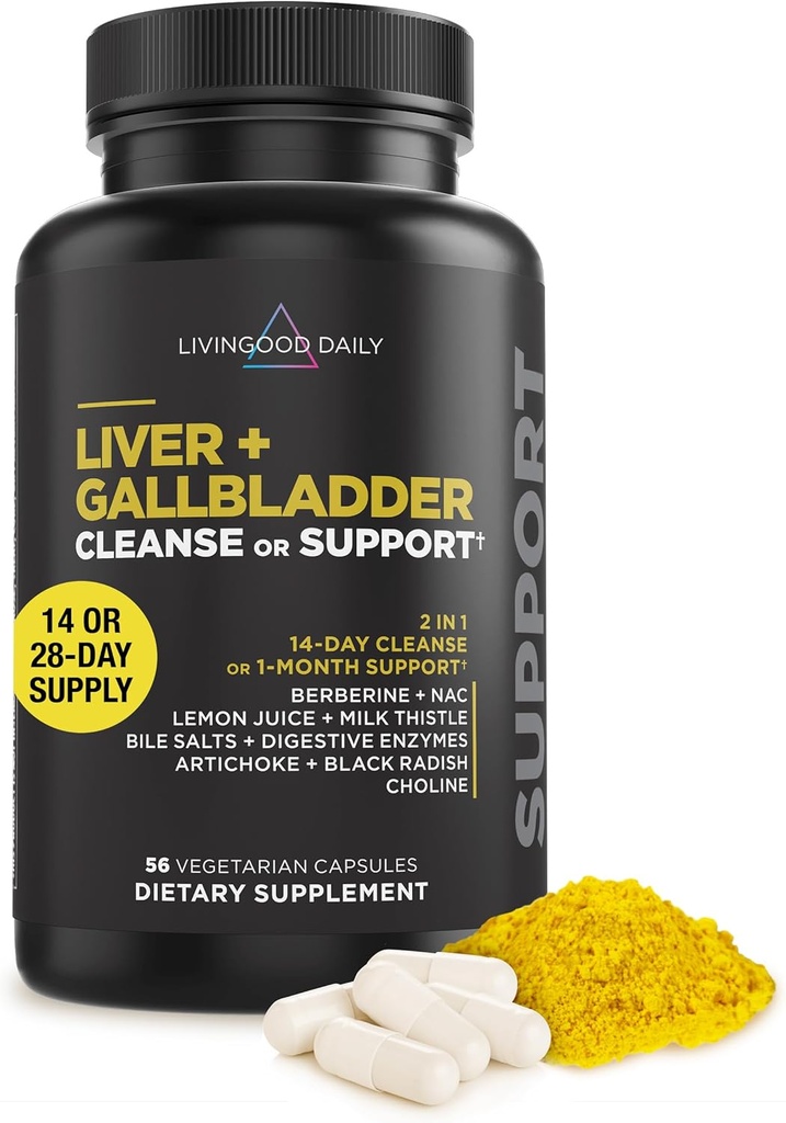 Livingood Daily Liver " Gallbladder Cleanse or Support Supplement with Milk Thistle, Ox Bile, Bile Salts, Digestive Enzymes and Artichoke Leaf Extract, Digestive Health " Liver Support, 56 cápsulas