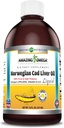 Amazing Omega Norwegian Liquid Fish Oil | 16 Oz | 1625Mg Omega -3s, DHA, EPA per Serving | Fresh Lemon Flavor | Non-GMO | Gluten-Free | Made in USA