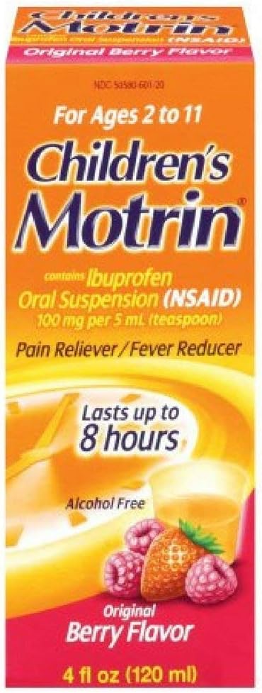 Motrin La Suspensión Oral Ibuprofen Original Berry Flavor, 100 mg, Original Berry Flavor 4 oz (Pack of 3)