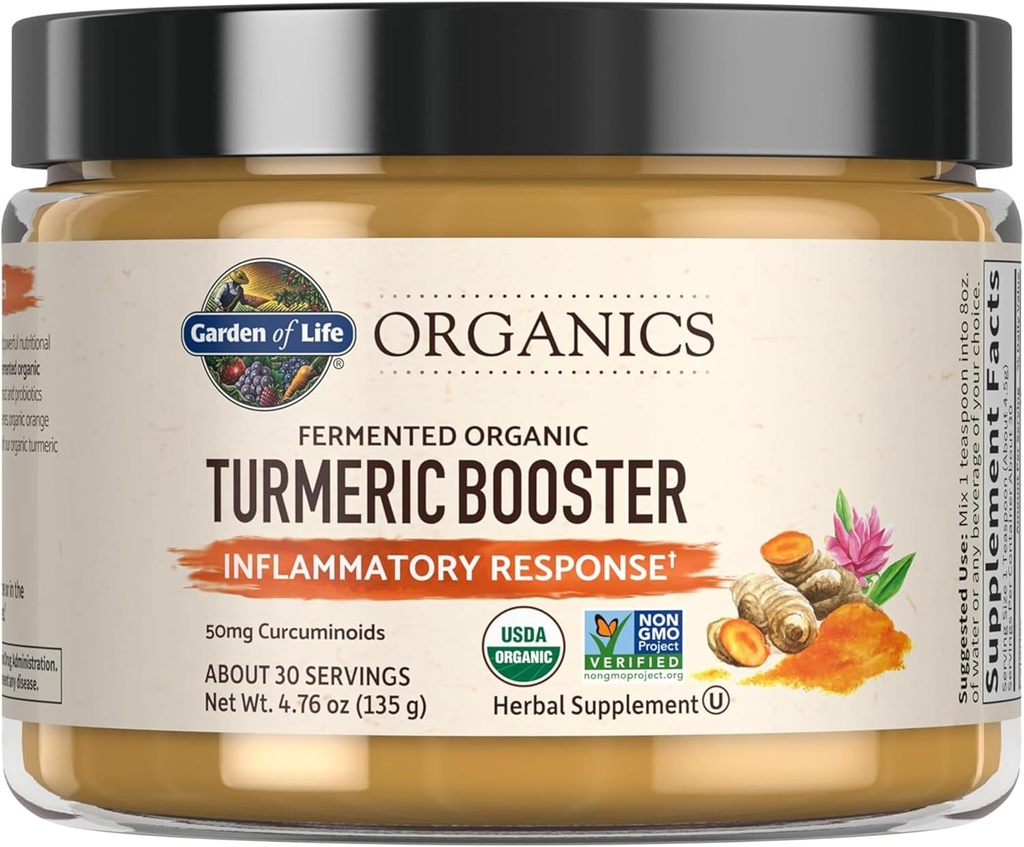 Garden of Life Organics Turmeric Booster Respuesta Inflammatory Powder - 30 Servings, 50mg Curcumin (95% Curcuminoids) " Probiotics, Organic Non-GMO Vegan " Gluten Free Herbal Supplements