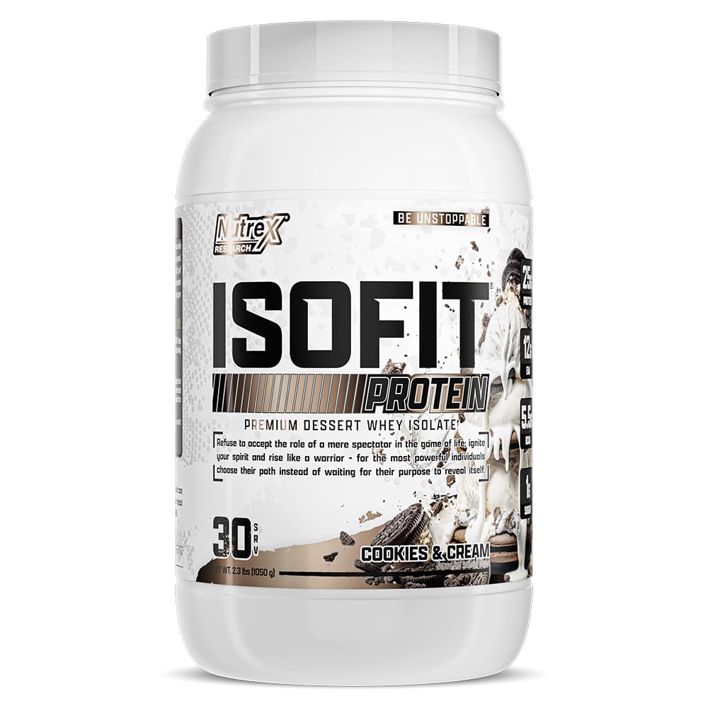 Nutrex Research IsoFit Whey Protein Powder Instantized 100% Whey Protein Isolate (30 Servings (Pack of 1), Cookies &amp; Crema)