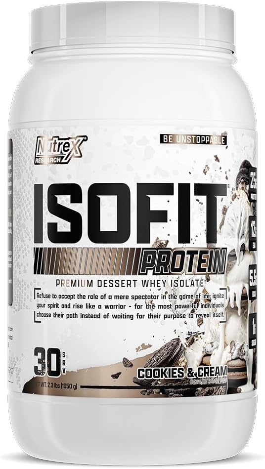 Nutrex Research IsoFit Whey Protein Powder Instantized 100% Whey Protein Isolate (30 Servings (Pack of 1), Cookies &amp; Crema)