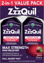 ZzzQuil Liquid Max Strength Doin Reliever, Nighttime Sleep Aid Liquid, Acetaminophen 1000mg, Diphenhydramine 50mg HCI, Non-Habit Forming, Black Cherry Flavored, 2 Pack, 24 FL OZ