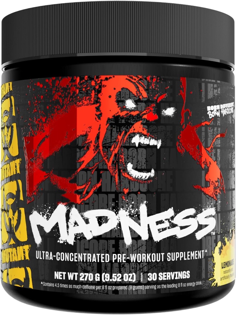 Mutant Madness ¦ Pre Workout Powder Performance and Pump Blend Incluye L-Citrulline, Beta-Alanine, Taurine, L-Tyrosine (Lemonade)