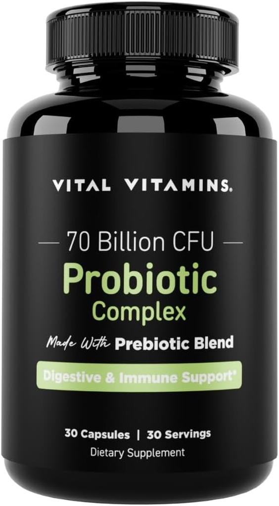 Vital Vitaminas Complejo Probiótico para Mujeres - 70 Billones CFU - Hecho con Blend Prebiótico - Digestivo, Gut Health, &amp; Immune Support - Powerful Blend of 10 Strains - 30 cápsulas