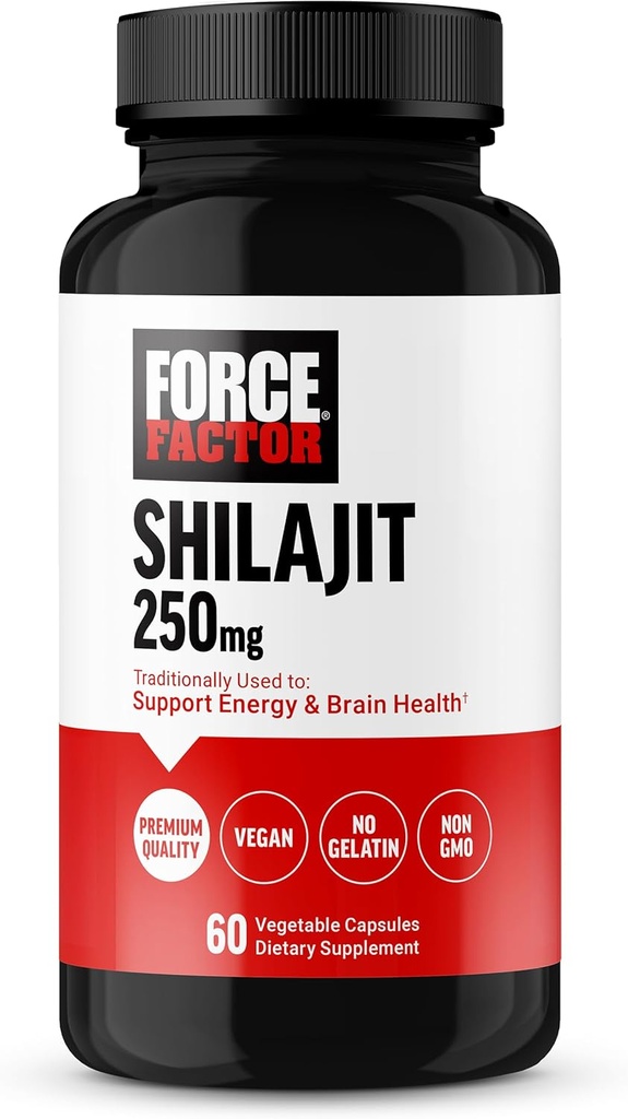 Factor de fuerza Shilajit Suplemento, Shilajit para Hombres y Mujeres para apoyar la energía y la salud cerebral, Shilajit Pura Calidad Natural, Premium, Vegan, No GMO, 60 cápsulas