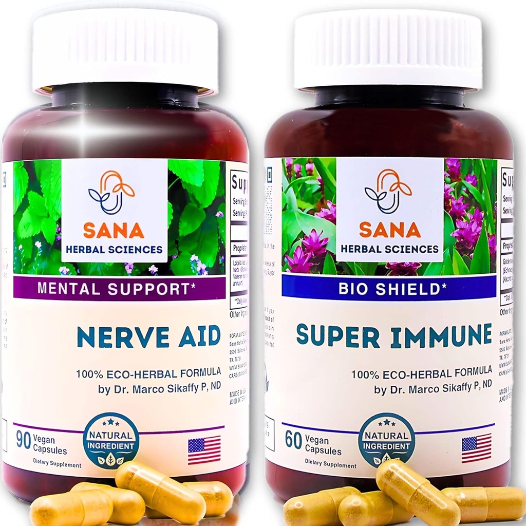 Natural Sleep Aid &amp; Immunity Boost  10 Organic Herbs ← Valerian Root, Immune Support with Echinacea &amp; Vitamina C ← 1350 mg de hierbas por servir