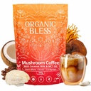 Orgánica Bless Instant Mushroom Coffee Powder – Organic Lion’s Mane, Reishi & Cordyceps Blend for Energy, Focus &amp; Clarity – Adaptogenic Coffee with Coconut Milk & MCT Oil – 30 Servings