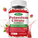Gummies de citrato de potasio - Suplemento de potasio para la salud muscular, alivio de cáscara de pierna " equilibrio de electrolitos, vegano, no transgénico, libre de gluten, sabor de frambuesa, 60 cuenta