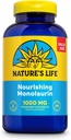 Monolaurin de vida de la naturaleza 1000 mg, Monolaurin nutritivo de coco natural crudo, Suplemento de apoyo inmunológico, Gut Health, Balanced Gut Flora, Garantía de 60 días, 125 Servimientos, 250 cápsulas vegetarianas
