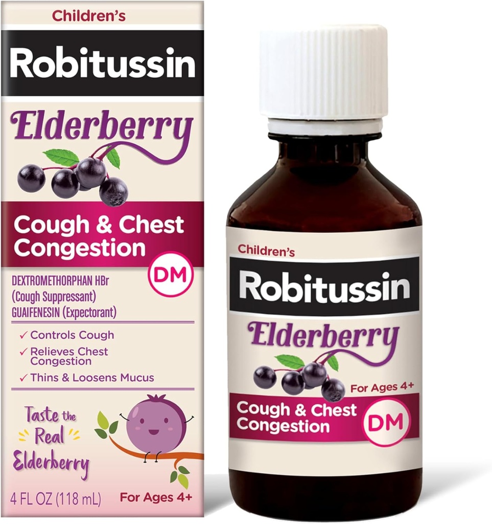 Robitussin Elderberry Cough + Chest Congestion DM Children's Cough Medicine, Chest Congestion Relief and Cough Syrup - 4 Fl Oz