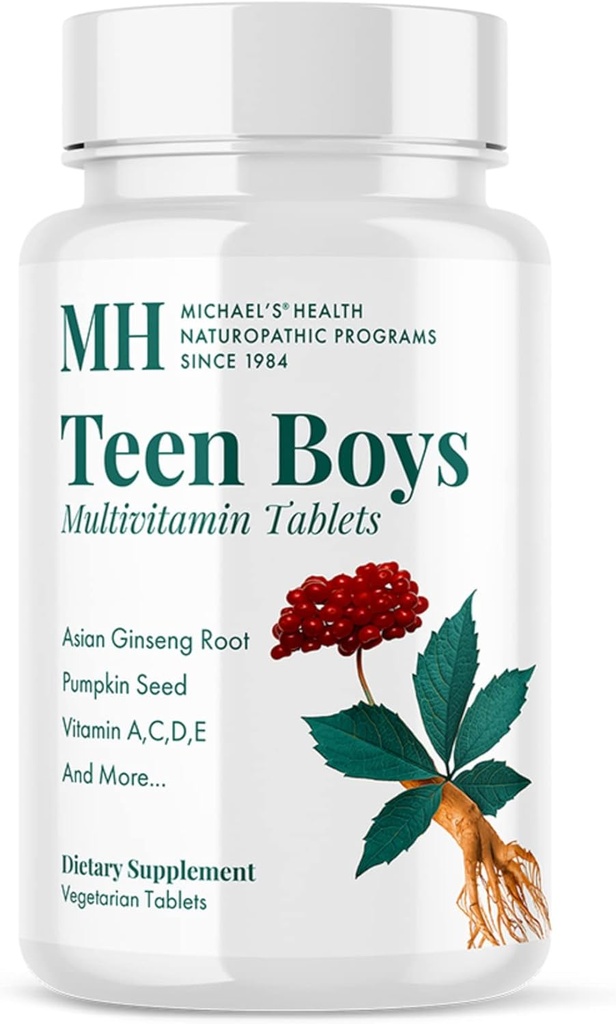 Programas Naturopáticos de Salud de MICHAEL Niños Adolescentes - 60 Tabletas Vegetarianas - Suplemento Multivitamínico diario - Kosher - 30 Servimientos