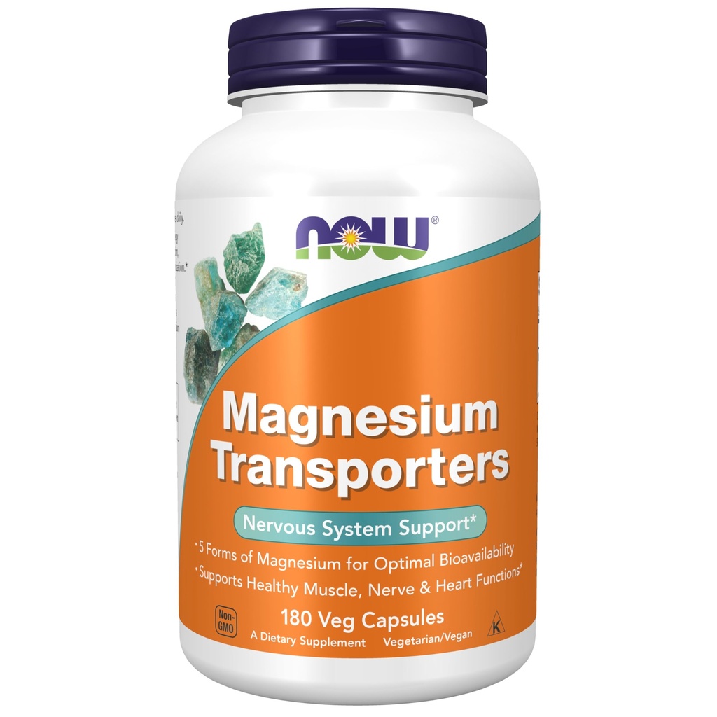 AHORA Suplementos de alimentos, transportadores de magnesio con 5 formas de magnesio para la biodisponibilidad óptima, 180 cápsulas de veg