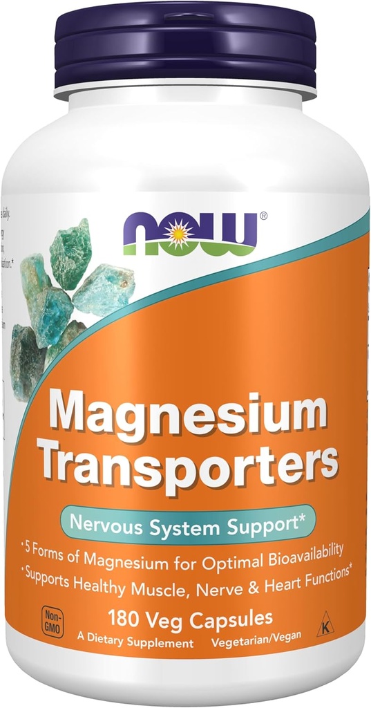 AHORA Suplementos de alimentos, transportadores de magnesio con 5 formas de magnesio para la biodisponibilidad óptima, 180 cápsulas de veg