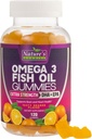 Omega 3 Mangas de aceite de pescado, corazón sano Omega 3 Gummy Suplemento con alta absorción DHA &amp; EPA, Extra Strength Joint & Brain Support, Delicious Orange Flavor Fish Oil Nature's Vitamin - 120 Gummies