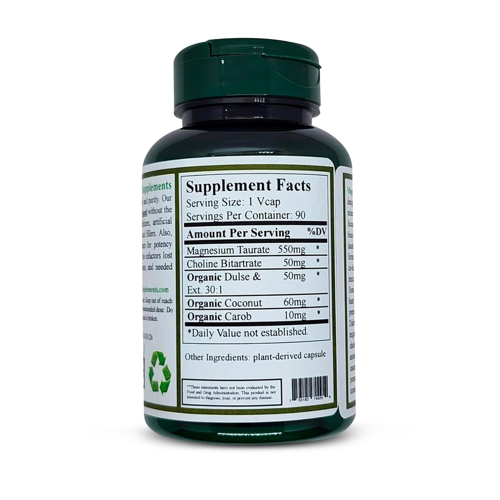 Magnesium Taurate, Alta Absorbable, 90, No GMO, Vegan, " Gluten Free, Made with Organic, Wild-Crafted, and Natural Ingredients (Single)