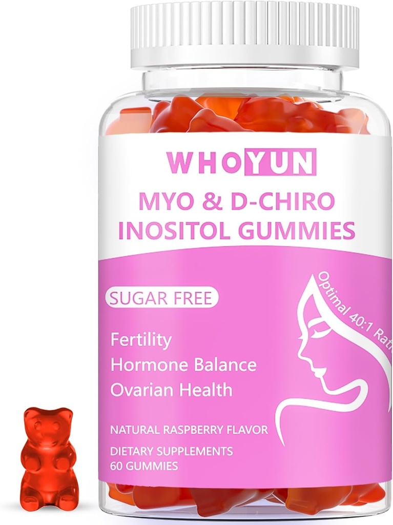 Inositol Gummies Sugar Gratis, Myo-Inositol & D-Chiro Inositol 40:1 Suplemento Ratio para Mujeres, Fertilidad, Equilibrio hormonal, Salud Ovárica, 60 Condes