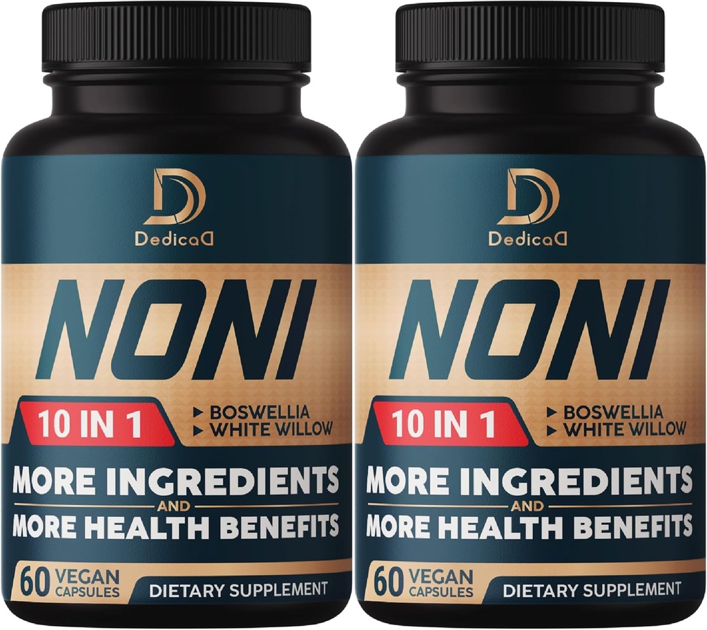 10in1 Capsules Noni - Suministro de 4 meses con Elderberry, Boswellia, Turmeric, Ginger &amp; More - Muscle de apoyo, Conjunto, Digestivo &amp; Inmuno - 2 Packs de 60 cápsulas Vegan, No GMO &amp; Gluten-Free