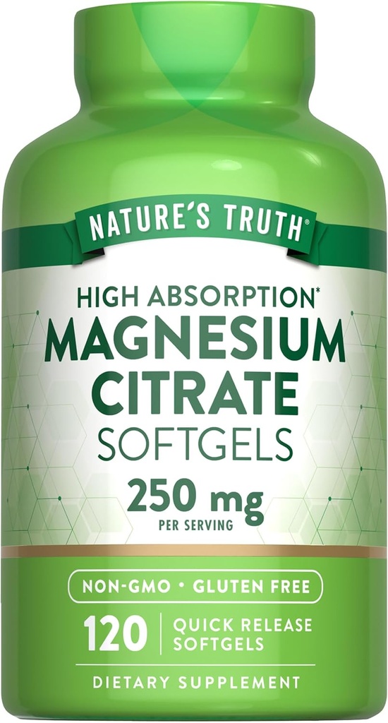 La verdad de la naturaleza Magnesium Citrate Softgels ← 250mg Silencio 120 Conde ← Absorción alta Silencio No Gluten Suplemento gratuito