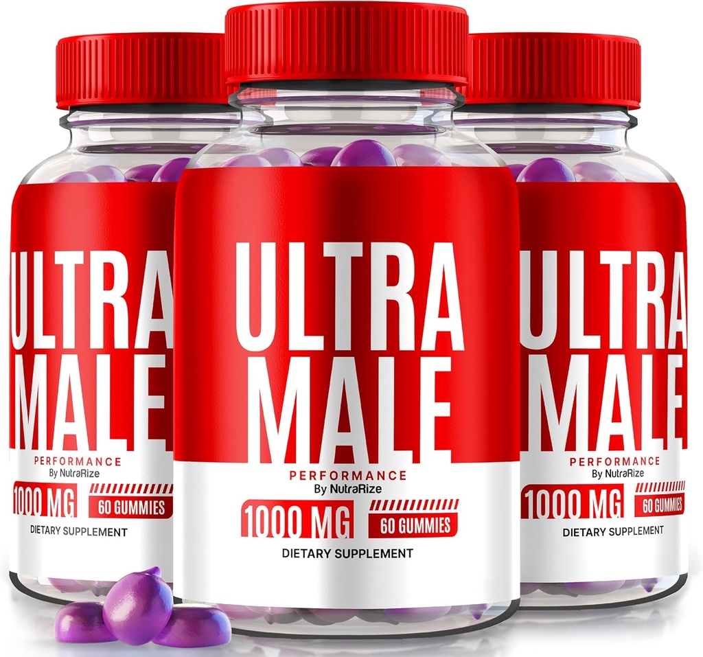 (3 Pack) Ultra Male Gummies, Ultra Male 1000 MG Gummy, Ultra Male Vitamin Gummies, All Natural Supplement to Boost Daily Performance and General Health, Official UltraMale Reviews (180 Gummies)