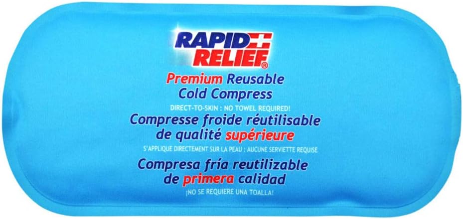 Compresa de gel reutilizable de alivio rápido - Soft Fabric Cold Pack for Injuries, First Aid, Sprains, Headaches, Muscle Aches y Doin Relief 5” x 11” Small