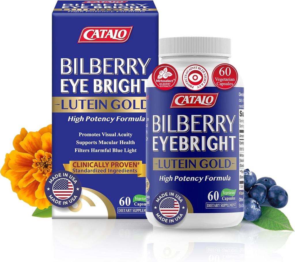Bilberry Eyebright Extract Gold - para Fatiga & Blurry Vision - Vitaminas de ojos con Luteína de mora y suplementos de Zeaxantina para la claridad de los ojos -Halalal - 60 cápsulas